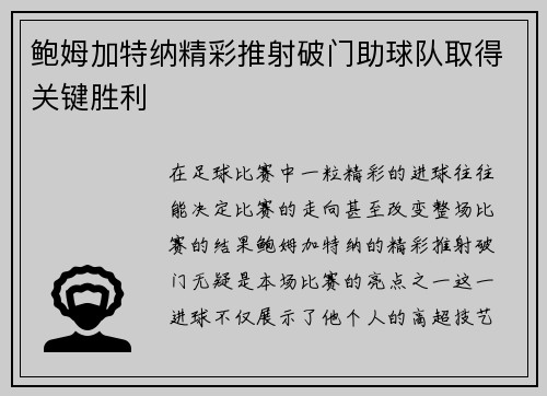 鲍姆加特纳精彩推射破门助球队取得关键胜利 鲍姆加特纳精彩推射破门助球队取得关键胜利